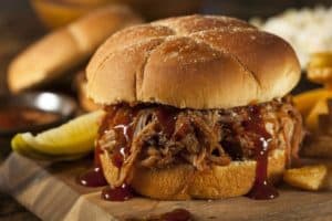 pulled pork sandwich with pickles